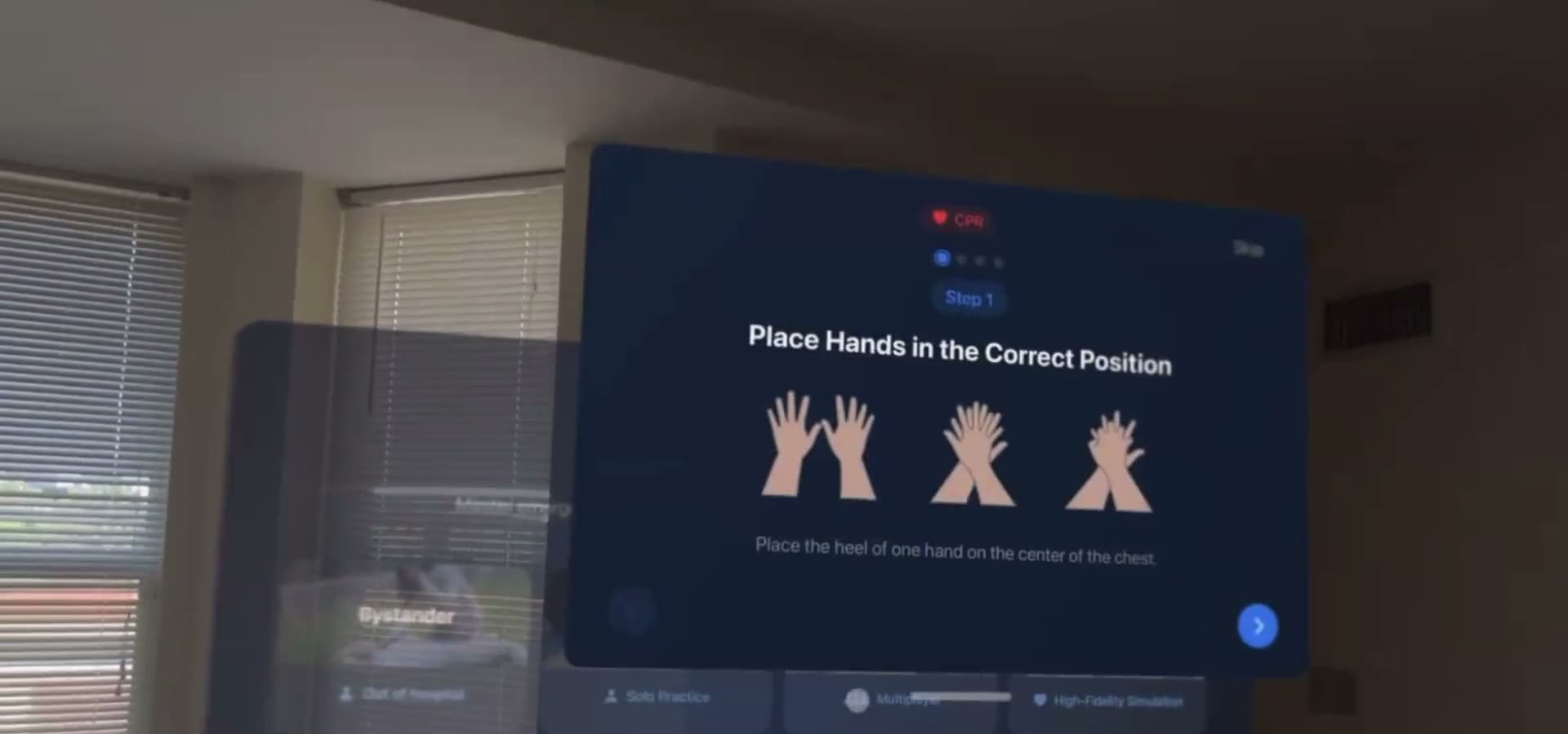 Solo tutorial mode with hand position guidance