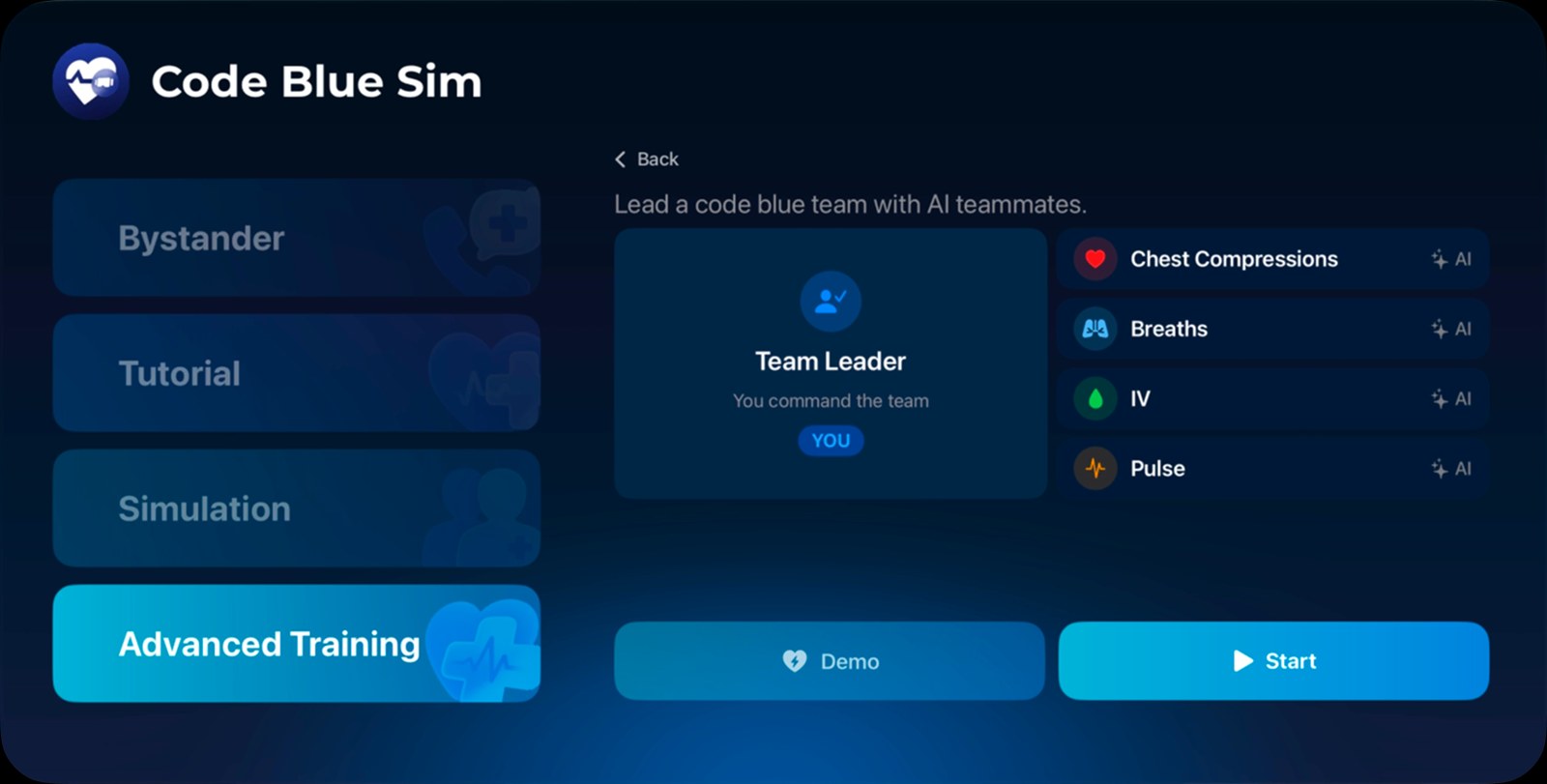 Advanced training with the user as team leader and AI teammates