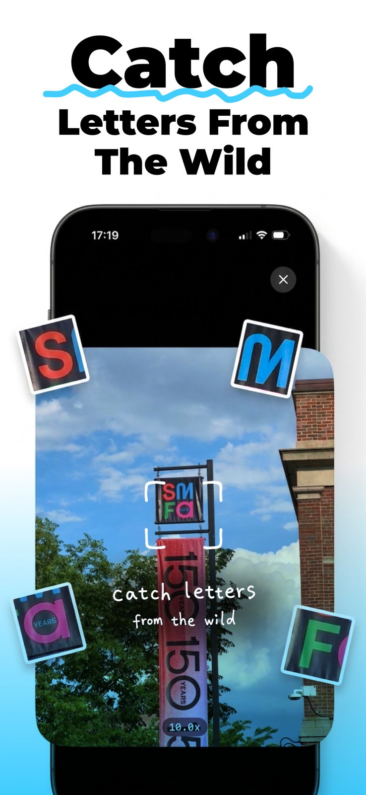 App Store screenshot — Catch letters from the wild
