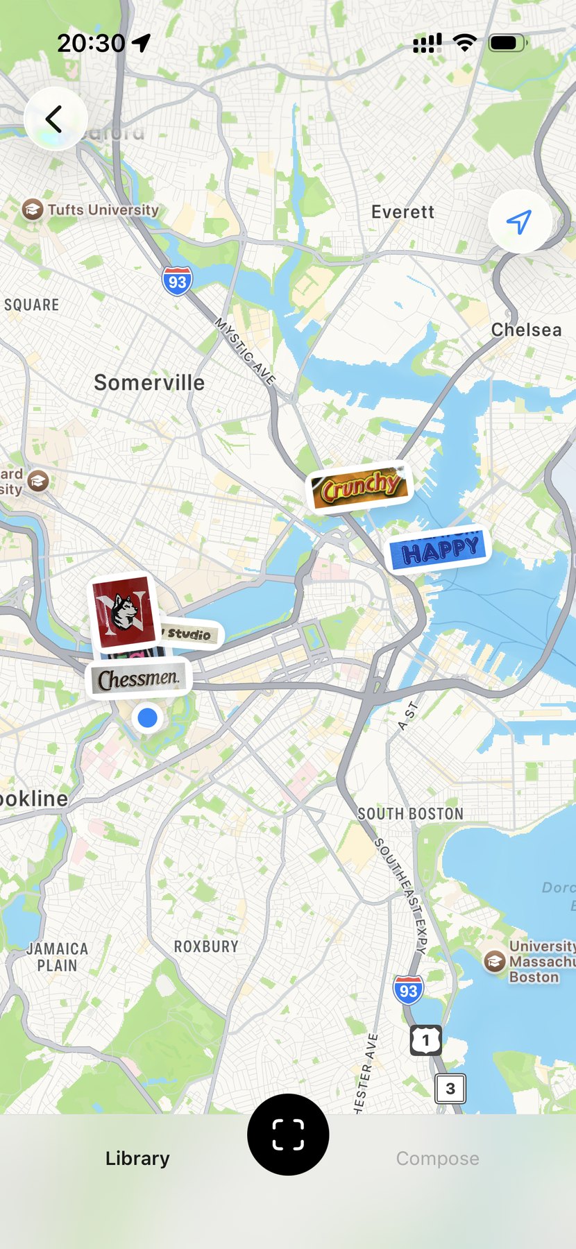 FoundType — map view showing where each letter was collected