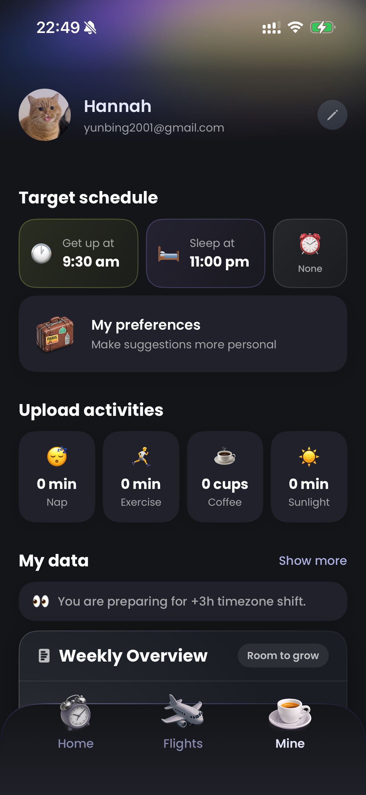 Profile page with activity tracking
