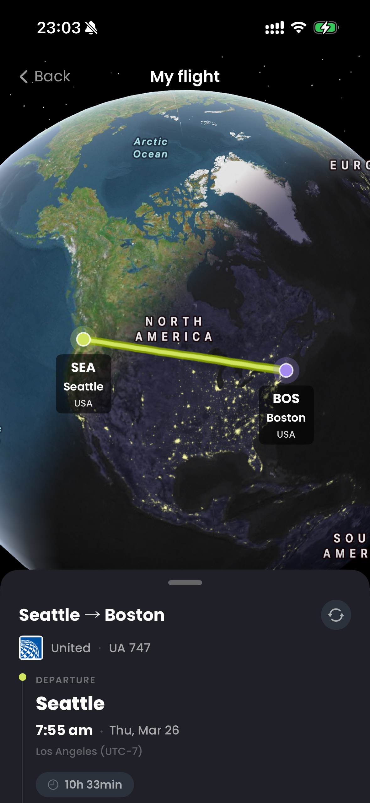 3D globe flight route visualization