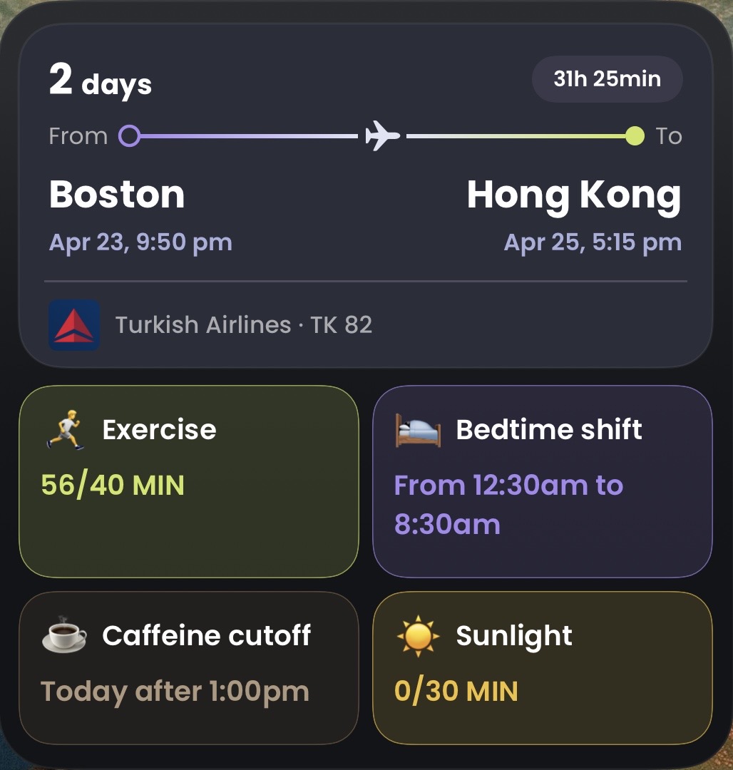 Large widget — flight card with suggestion cards