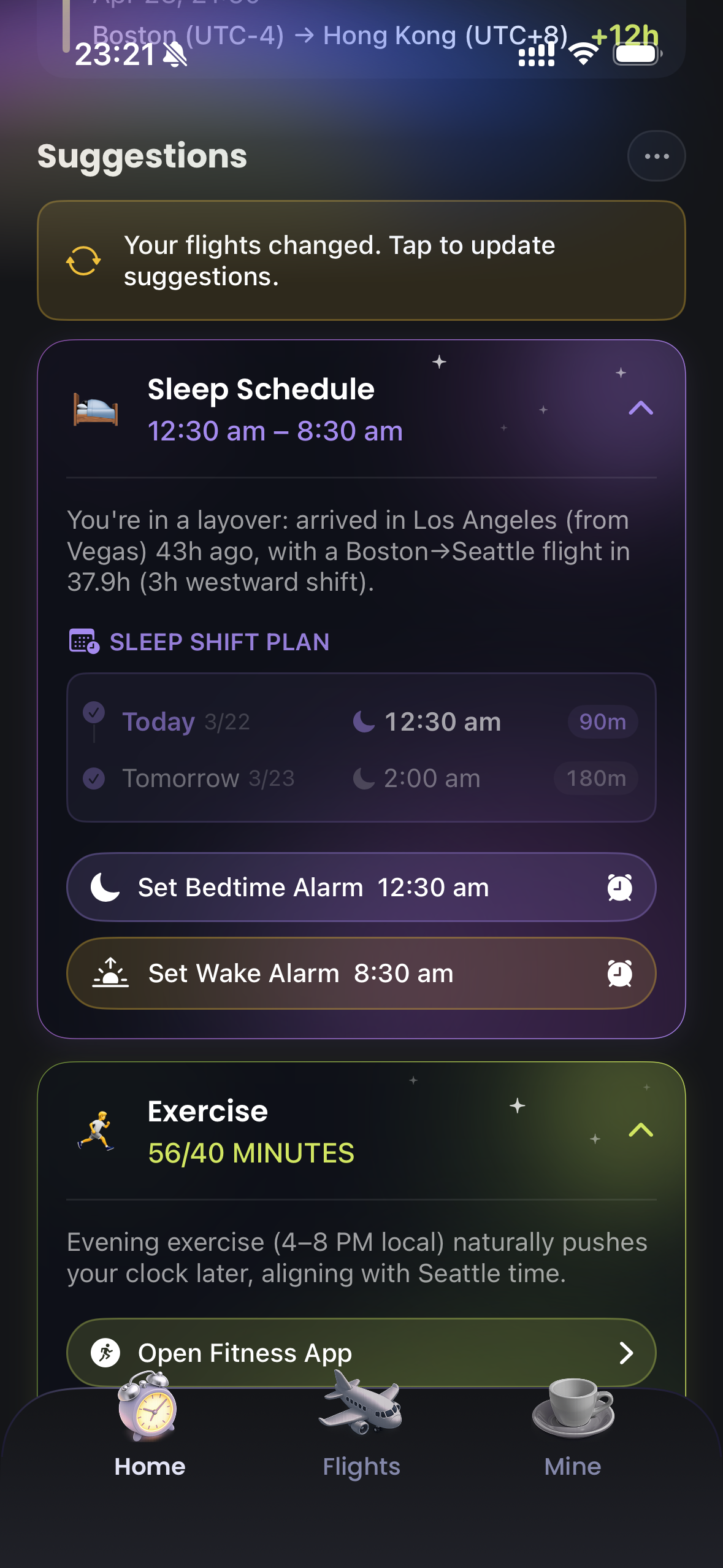 Expanded AI suggestions with sleep shift plan